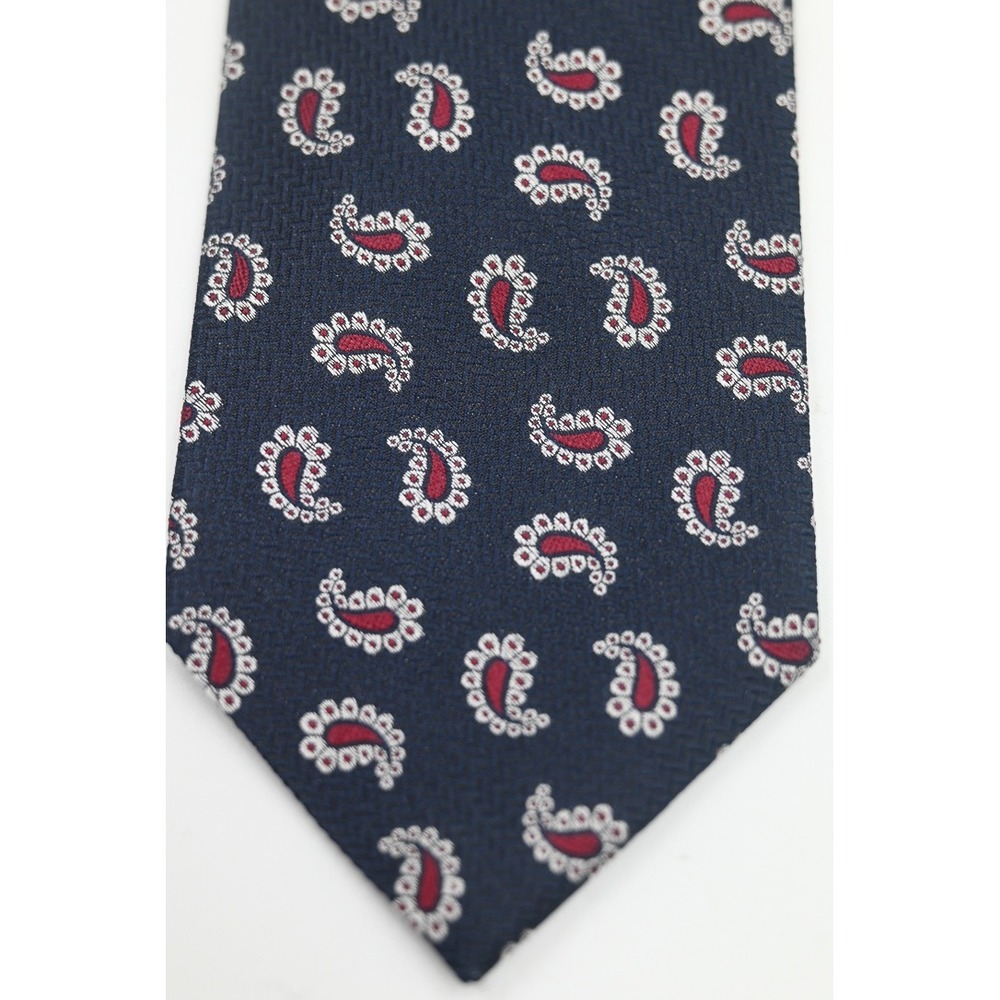 Brooks Brothers Mens Navy Blue Red Paisley Silk Tie Made in USA English Fabric